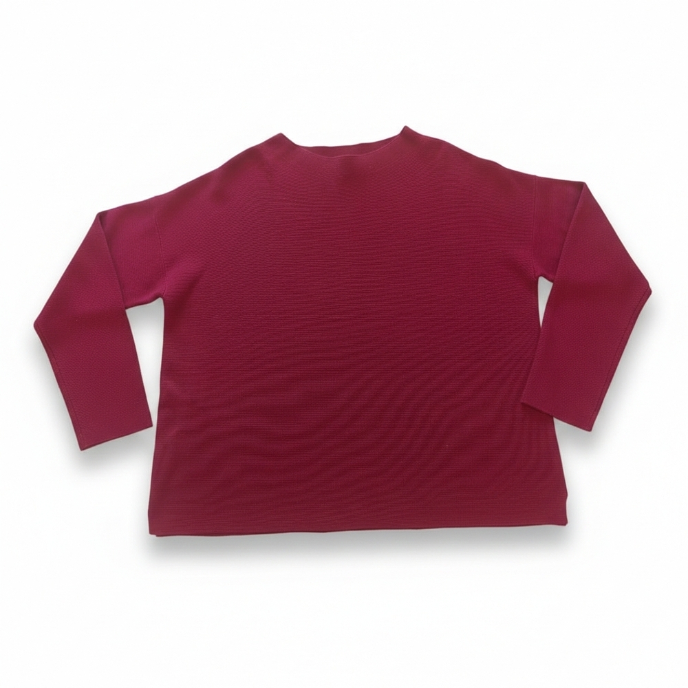 Eileen Fisher Silk Cotton Boxy Wine Lagenlook Long Sleeve Sweater